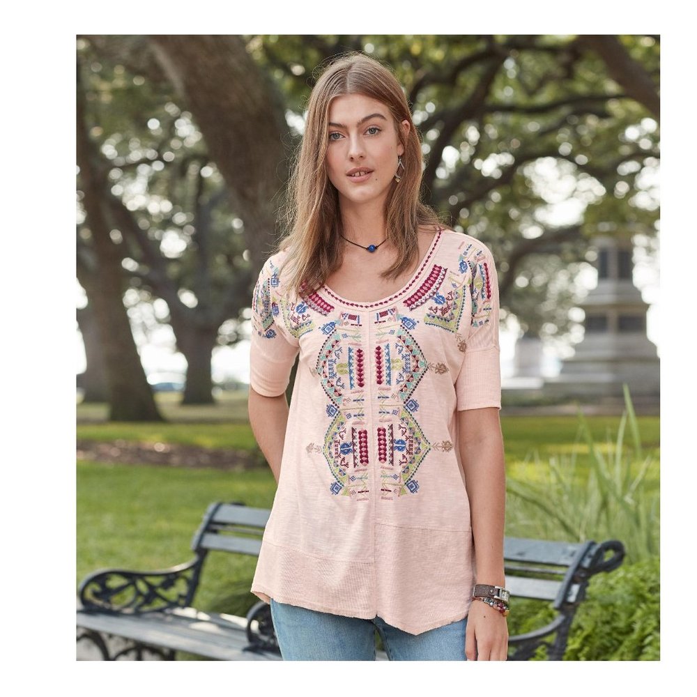 Sundance Pink Embroidered Short Sleeve Blouse
